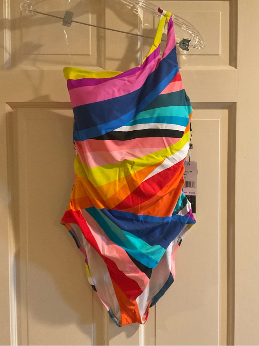 La Blanca One Shoulder One Piece Swimsuit Women’s 14 Multicolor Stripe NWT